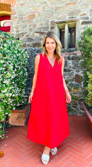 Endless Summer Italian V-Neck Dress - Red