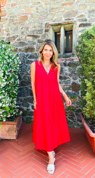 Endless Summer Italian V-Neck Dress - Red