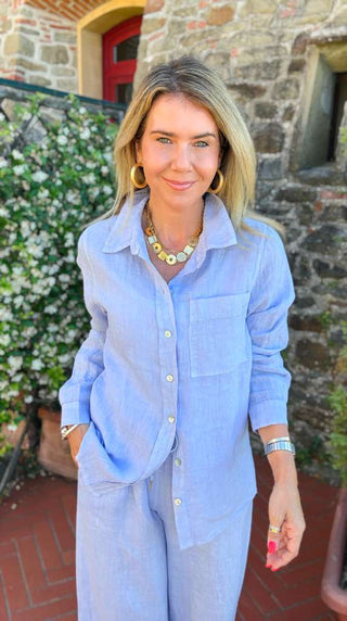 Tuscany Linen Italian Button Top - Lilac