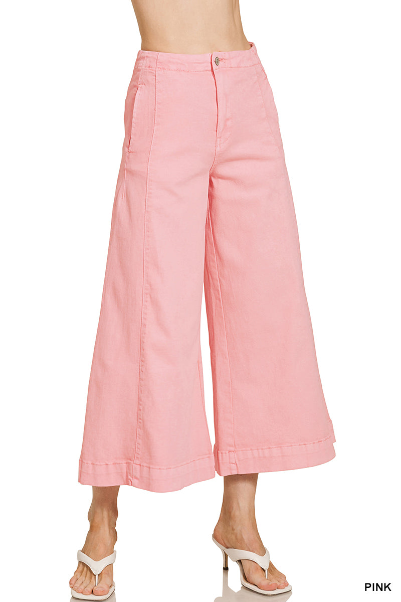 Downtown Drama Cropped Gaucho - Pink-190 Denim-Zenana-Coastal Bloom Boutique, find the trendiest versions of the popular styles and looks Located in Indialantic, FL