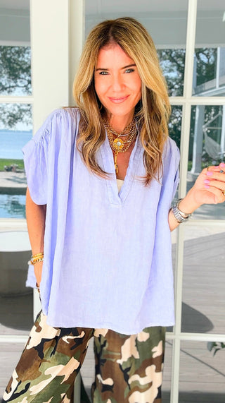 A Moment Linen Italian Top- Lilac