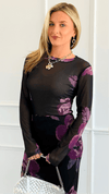 A Rose by any other name Mesh Top-Black/Mauve-110 Long Sleeve Tops-sew in love-Coastal Bloom Boutique, find the trendiest versions of the popular styles and looks Located in Indialantic, FL