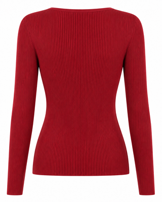Fitted V-Neck Knit Top - Cabernet