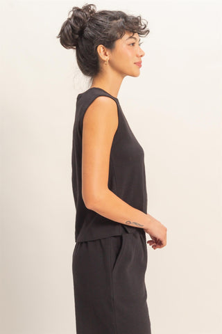 Relaxed Sleeveless Everyday Tank - Black