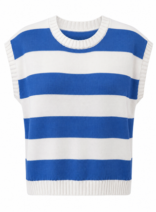 Striped Sleeveless Knit Top - White/French Blue