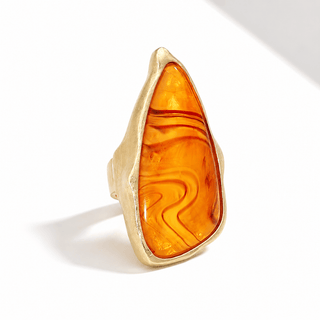 Abstract Natural Stone Stretch Ring - Mustard/Gold