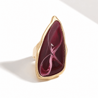 Abstract Natural Stone Stretch Ring - Purple/Gold