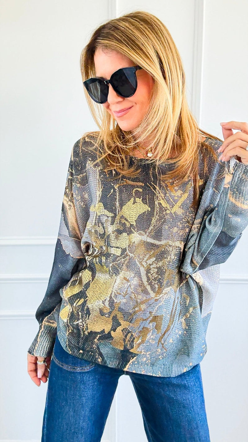 Abstract Shadows Italian St Tropez Sweater-140 Sweaters-Italianissimo-Coastal Bloom Boutique, find the trendiest versions of the popular styles and looks Located in Indialantic, FL