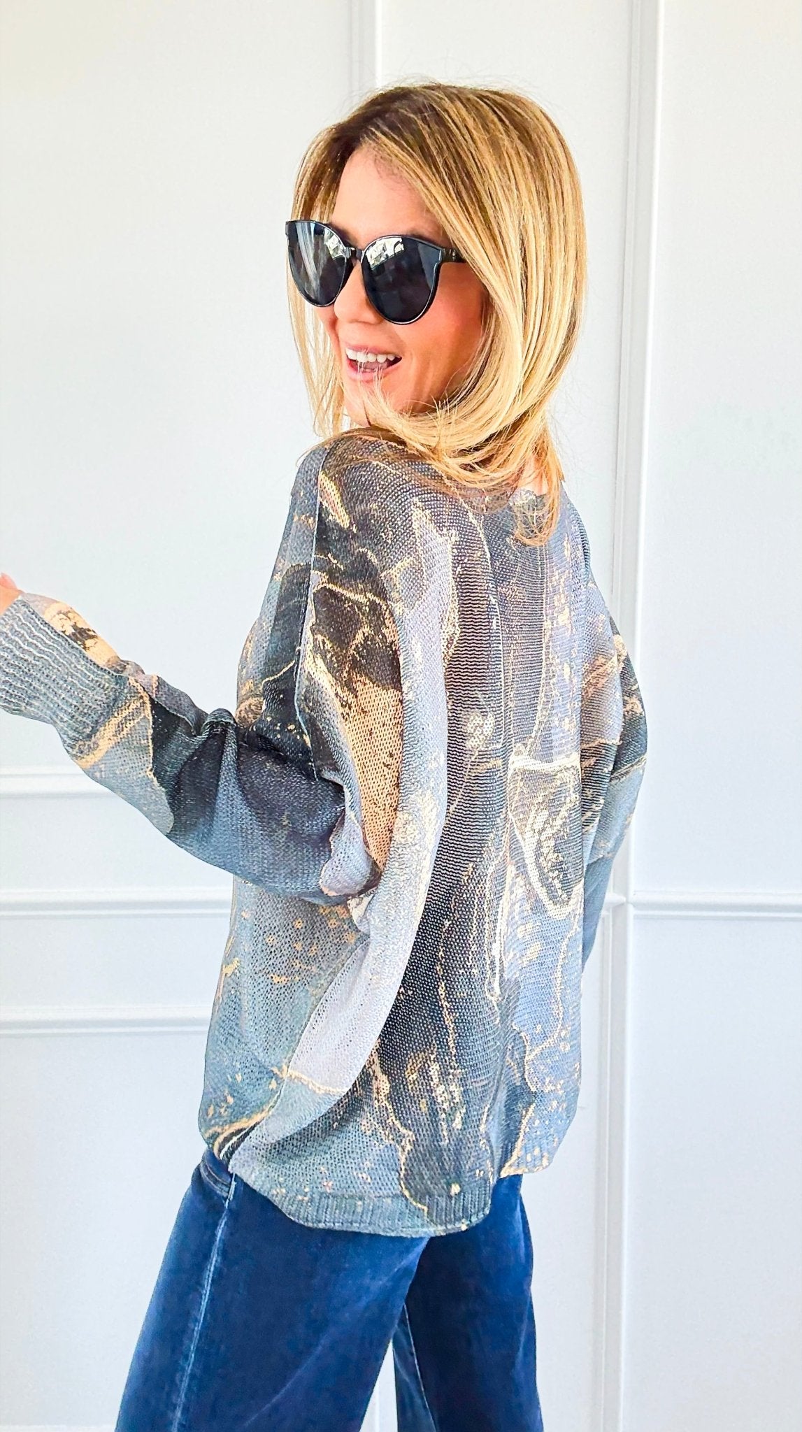Abstract Shadows Italian St Tropez Sweater-140 Sweaters-Italianissimo-Coastal Bloom Boutique, find the trendiest versions of the popular styles and looks Located in Indialantic, FL