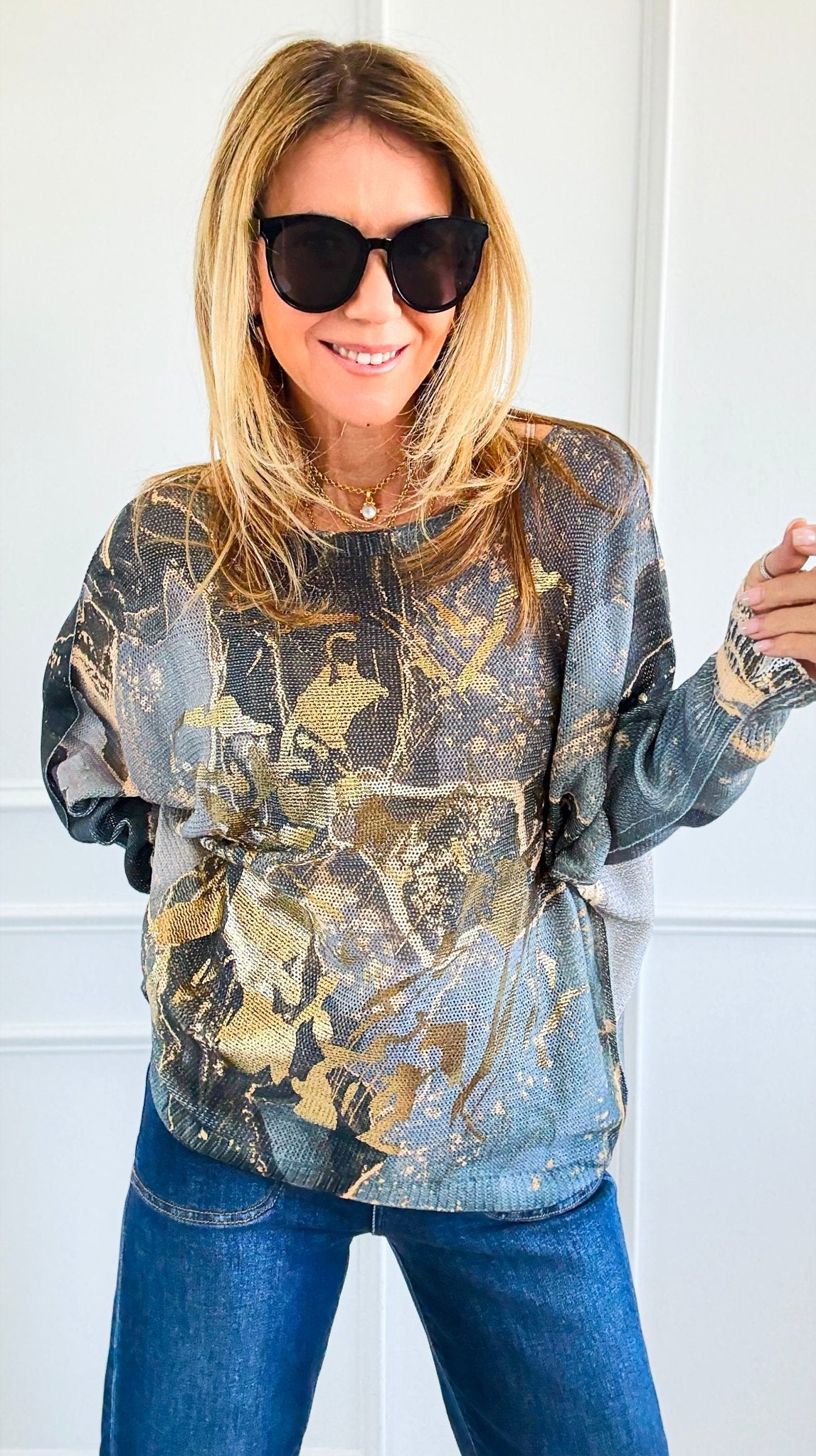 Abstract Shadows Italian St Tropez Sweater-140 Sweaters-Italianissimo-Coastal Bloom Boutique, find the trendiest versions of the popular styles and looks Located in Indialantic, FL