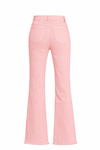 Acid Washed Frayed Cutoff Hem Straight Wide Pants - Pink