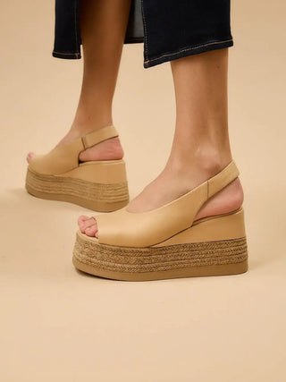 Agnesa Leather Espadrille Sandal- Beige
