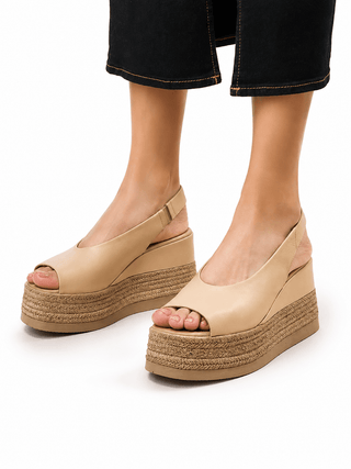 Agnesa Leather Espadrille Sandal - Beige
