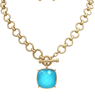 Radiant Glow Pendant - Aqua/Gold-230 Jewelry-GS JEWELRY-Coastal Bloom Boutique, find the trendiest versions of the popular styles and looks Located in Indialantic, FL