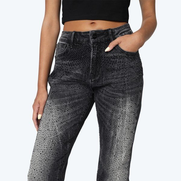 All Over Rhinestone Stacked Jeans-170 Bottoms-SMOKE RISE RED-Coastal Bloom Boutique, find the trendiest versions of the popular styles and looks Located in Indialantic, FL