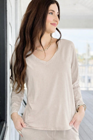 Alys Cotton Italian Long Sleeve Top- Ecru