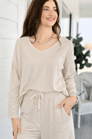Alys Cotton Italian Long Sleeve Top- Ecru