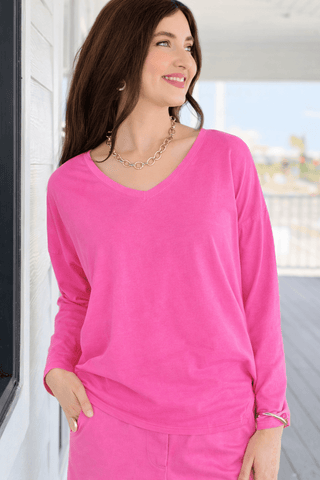 Alys Cotton Italian Long Sleeve Top- Fuchsia