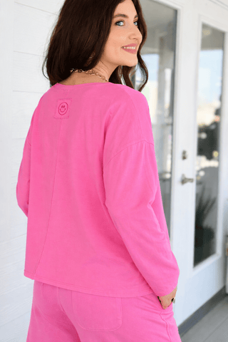 Alys Cotton Italian Long Sleeve Top- Fuchsia