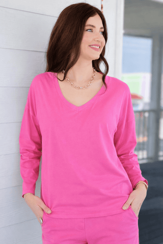 Alys Cotton Italian Long Sleeve Top- Fuchsia