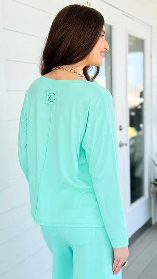 Alys Cotton Italian Long Sleeve Top- Mint