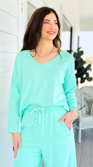 Alys Cotton Italian Long Sleeve Top- Mint
