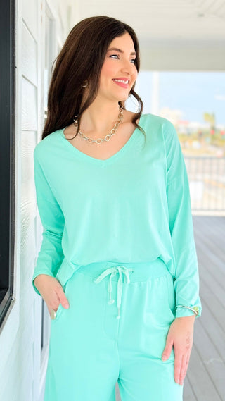 Alys Cotton Italian Long Sleeve Top- Mint