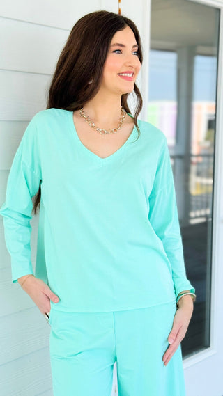 Alys Cotton Italian Long Sleeve Top- Mint