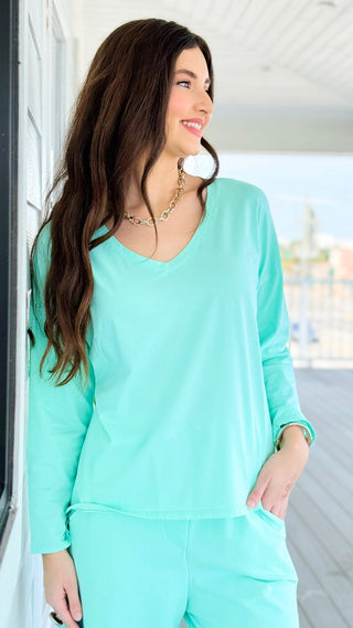 Alys Cotton Italian Long Sleeve Top- Mint
