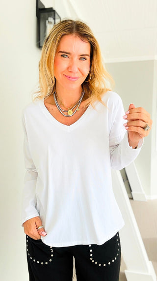 Alys Cotton Italian Long Sleeve Top- White