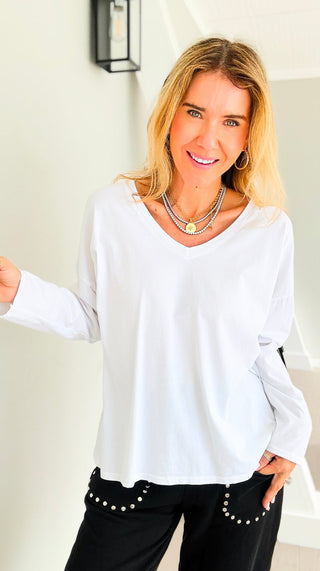 Alys Cotton Italian Long Sleeve Top- White