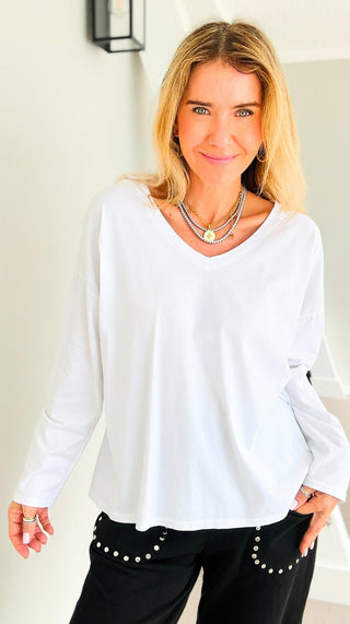 Alys Cotton Italian Long Sleeve Top- White