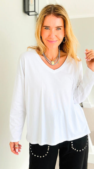 Alys Cotton Italian Long Sleeve Top- White