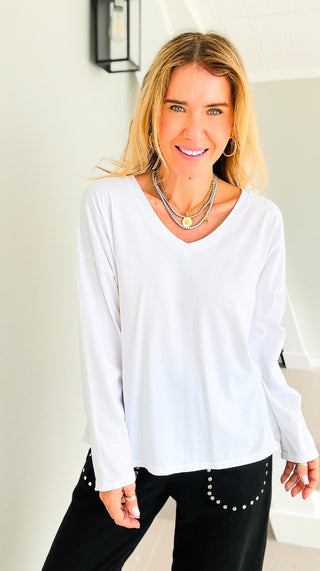 Alys Cotton Italian Long Sleeve Top- White
