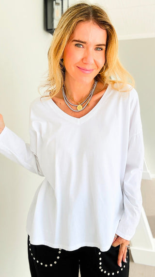 Alys Cotton Italian Long Sleeve Top- White