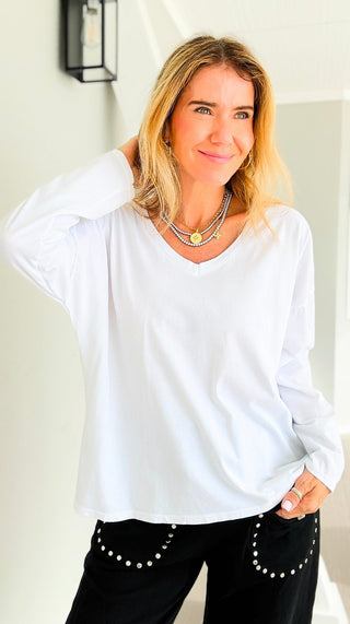 Alys Cotton Italian Long Sleeve Top- White
