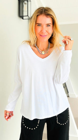 Alys Cotton Italian Long Sleeve Top- White