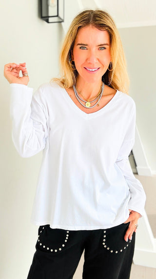 Alys Cotton Italian Long Sleeve Top- White