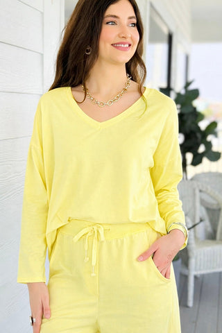 Alys Cotton Italian Long Sleeve Top- Yellow