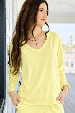 Alys Cotton Italian Long Sleeve Top- Yellow