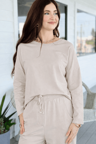 Alys Italian French Terry Boatneck Top- Ecru