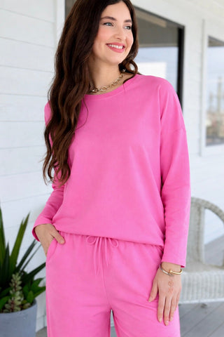 Alys Italian French Terry Boatneck Top- Fuchsia