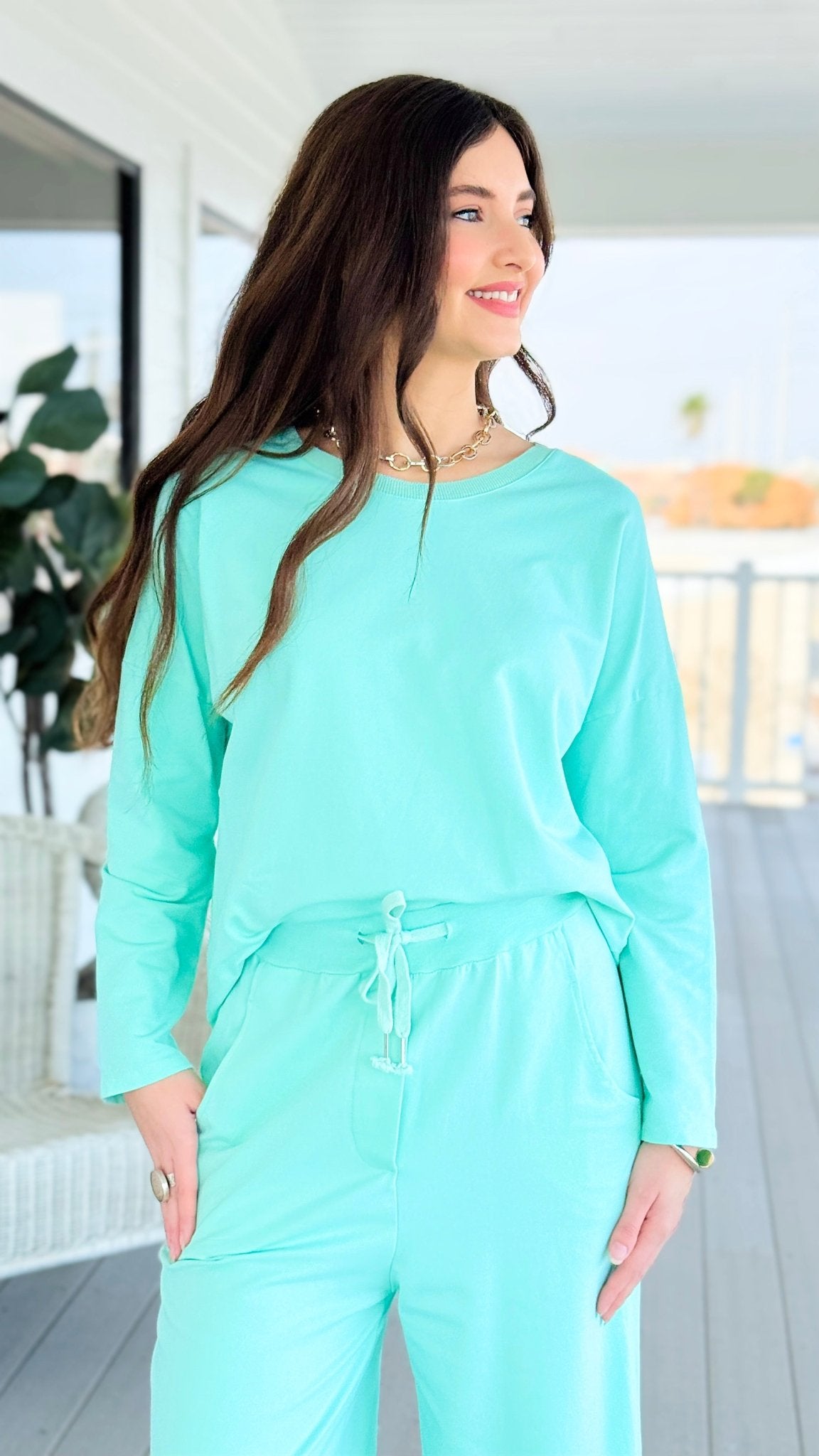 Alys Italian French Terry Boatneck Top- Mint