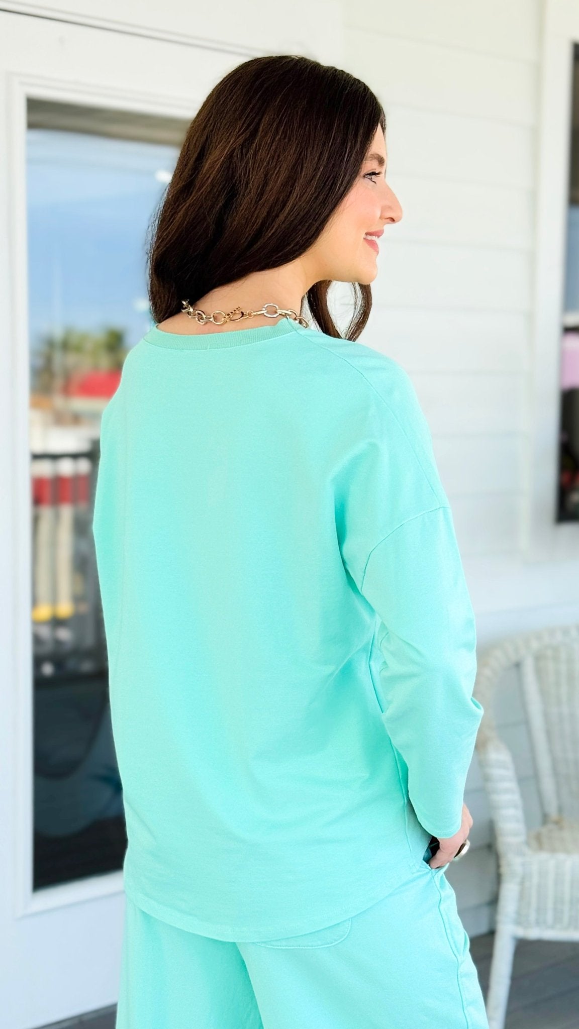 Alys Italian French Terry Boatneck Top- Mint