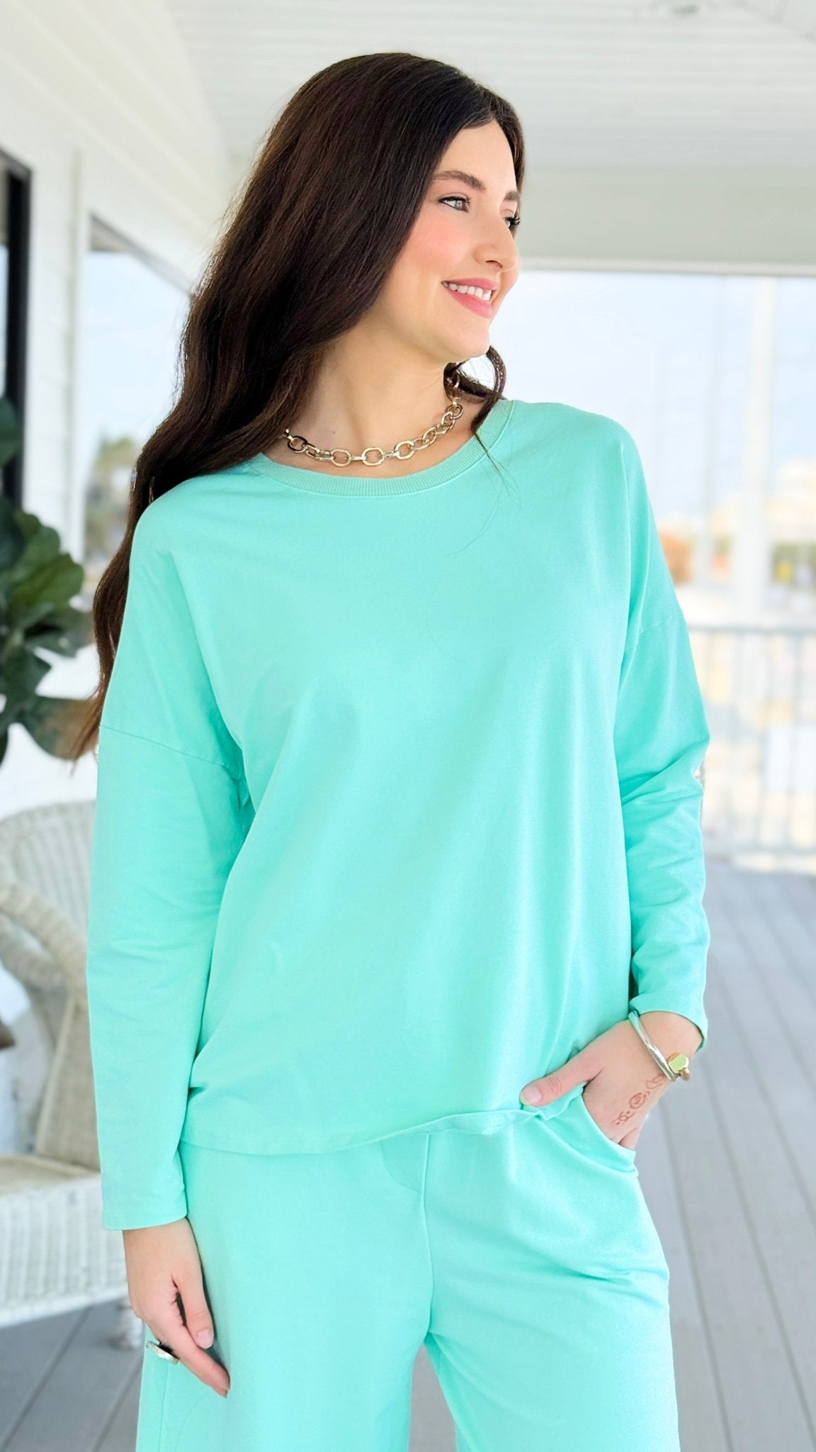 Alys Italian French Terry Boatneck Top- Mint