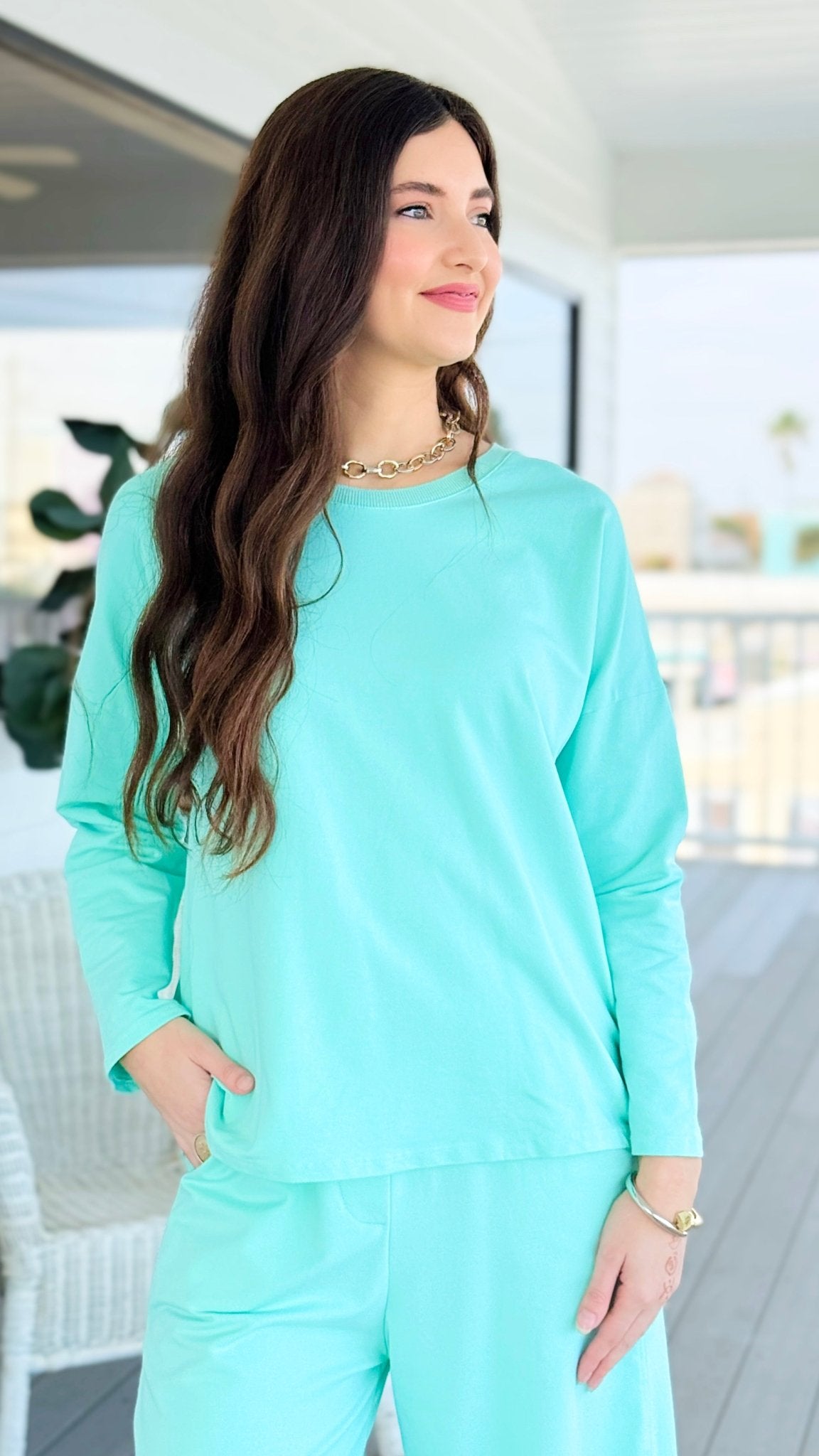 Alys Italian French Terry Boatneck Top- Mint