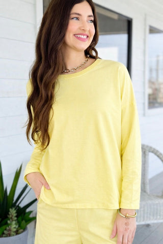 Alys Italian French Terry Boatneck Top- Yellow