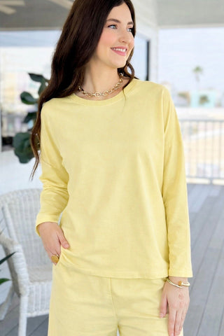 Alys Italian French Terry Boatneck Top- Yellow