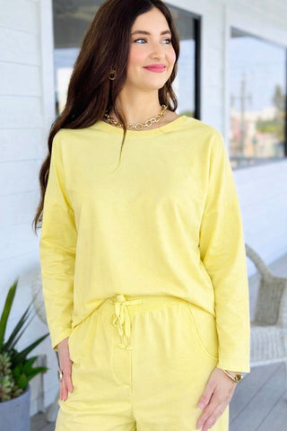 Alys Italian French Terry Boatneck Top- Yellow