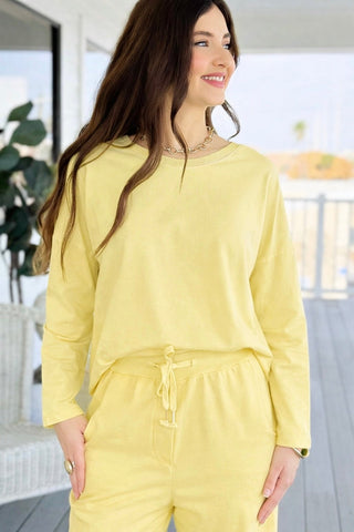 Alys Italian French Terry Boatneck Top- Yellow